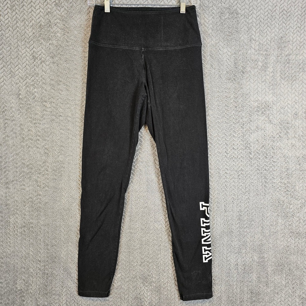 PINK Victoria's Secret High Rise Logo Leggings Black Medium Graphic Activewear